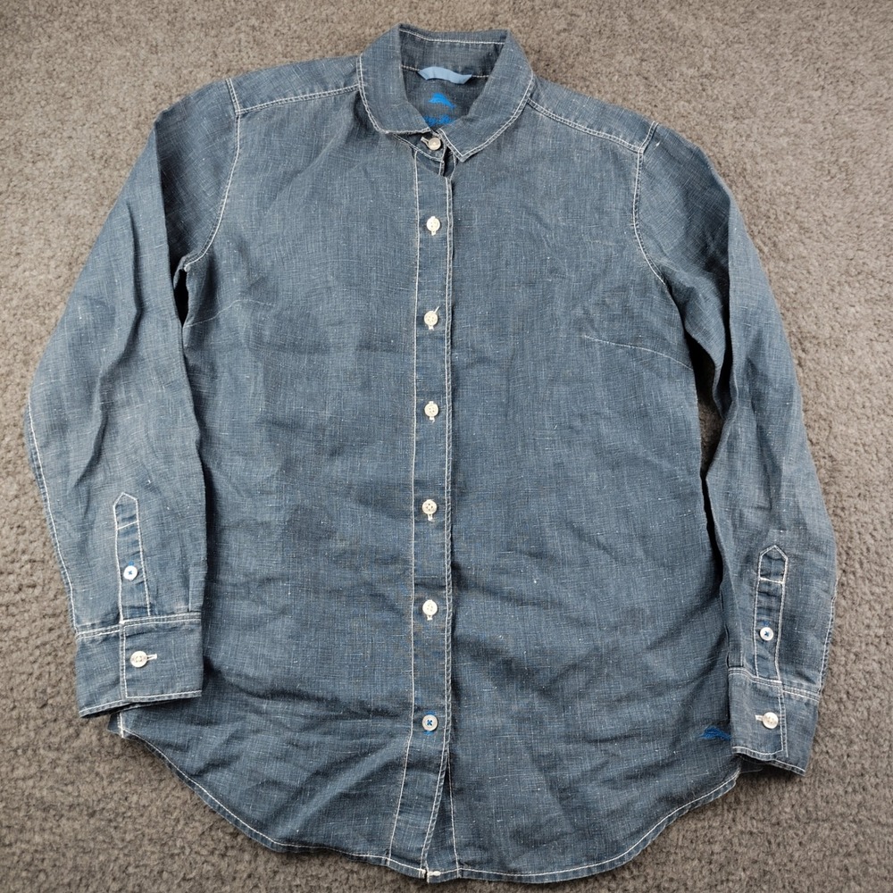 Tommy Bahama Mens XS Blue 100% Linen Long Sleeve Button Down Shirt Resortwear